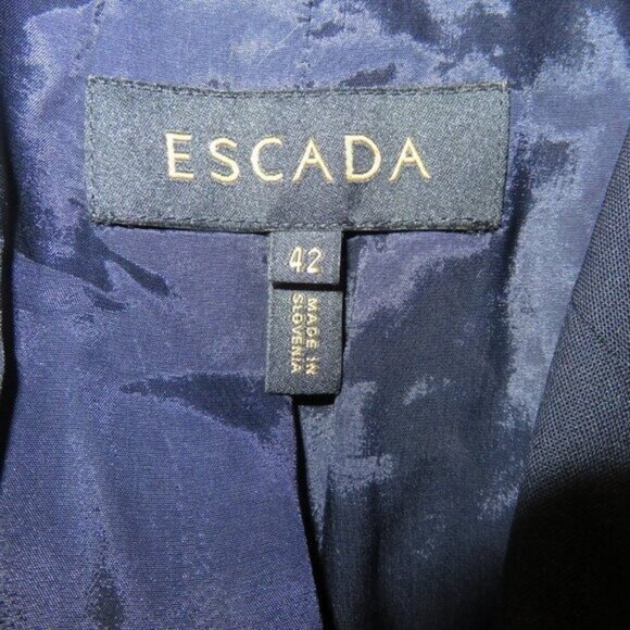 ESCADA Navy 100% Italian Wool Silk Suit Blazer Jacket size 42 US 12 - Picture 8 of 9
